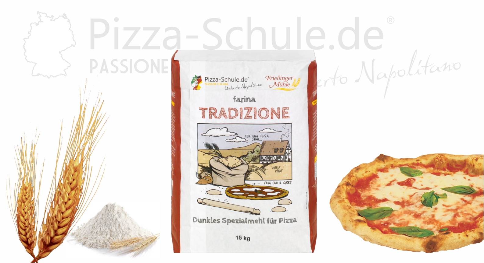 Pizzamehl Farina Tradizionale Tipo 1 15kg Pizzabäcker Pizza-Schule