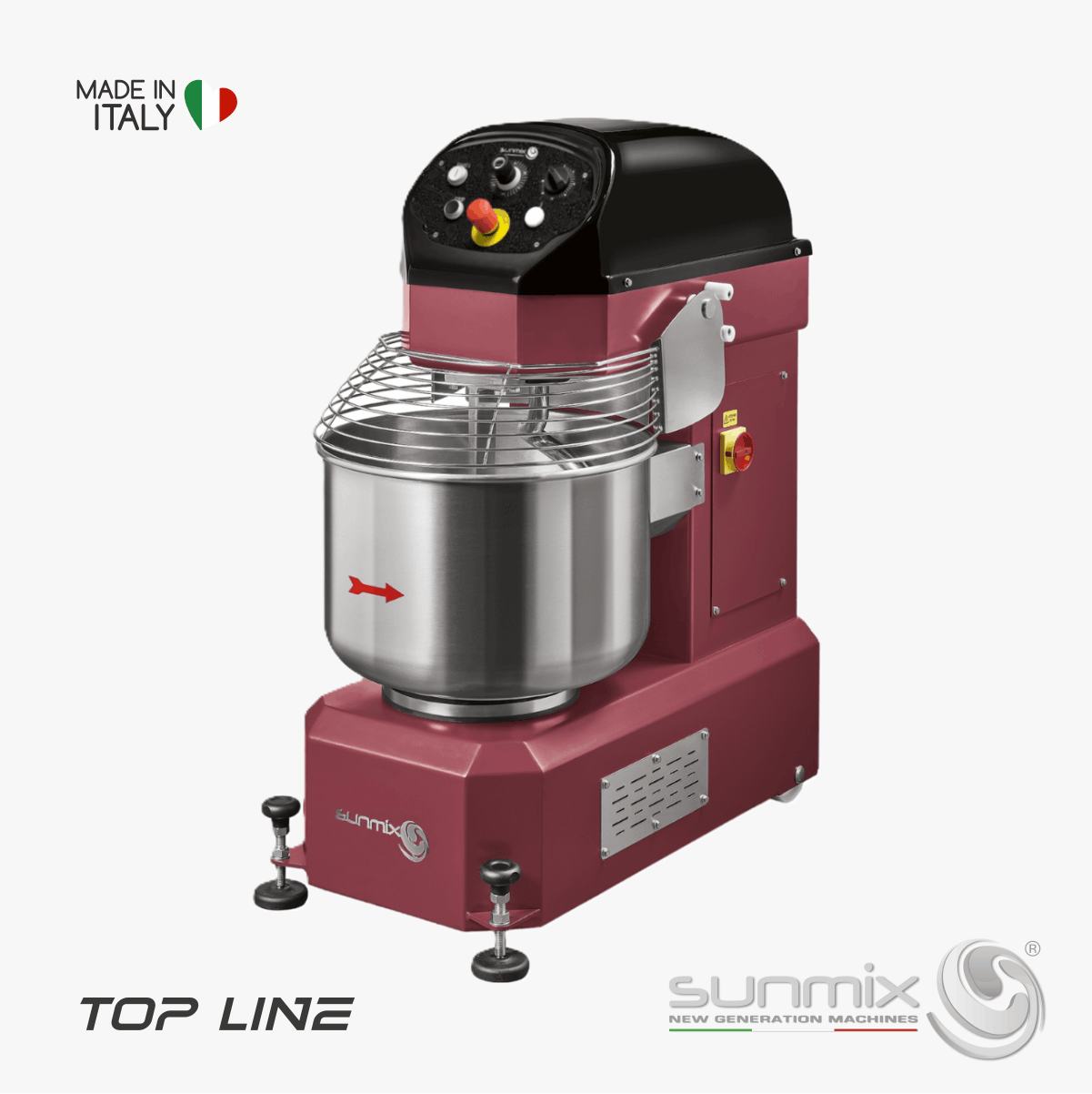 Sunmix TOP Line Spiral-Knetmaschinen für Teigmassen 30-40-50-60 kg Rubinrot