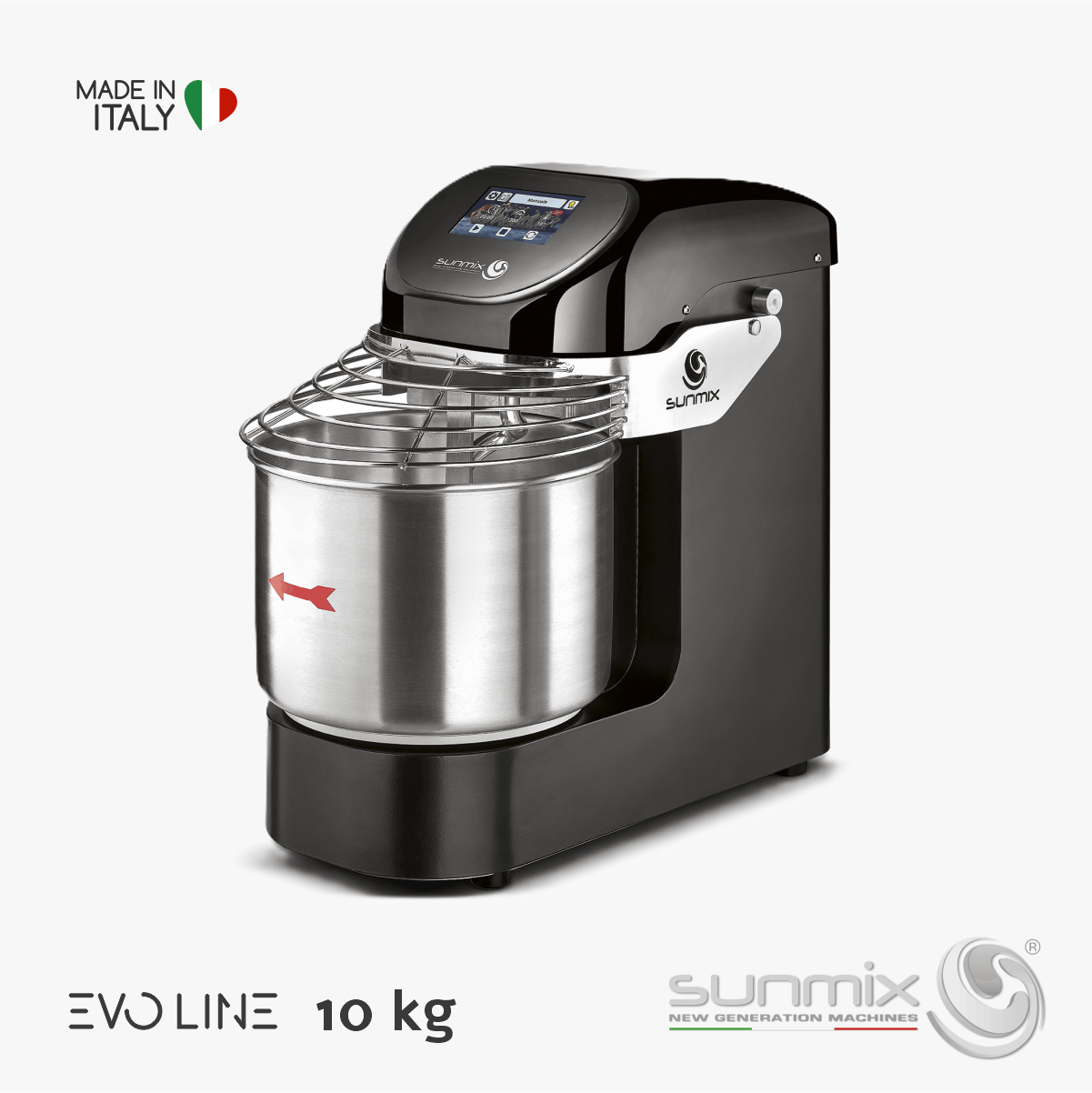 Sunmix EVO10 Spiralknetmaschine 10 kg mit Touchscreen Inverter für Pizza- und Brotteig Tiefschwarz