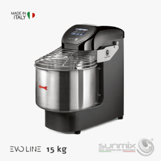Sunmix EVO15 Spiralknetmaschine 15 kg mit Touchscreen Inverter für Pizza- und Brotteig Tiefschwarz