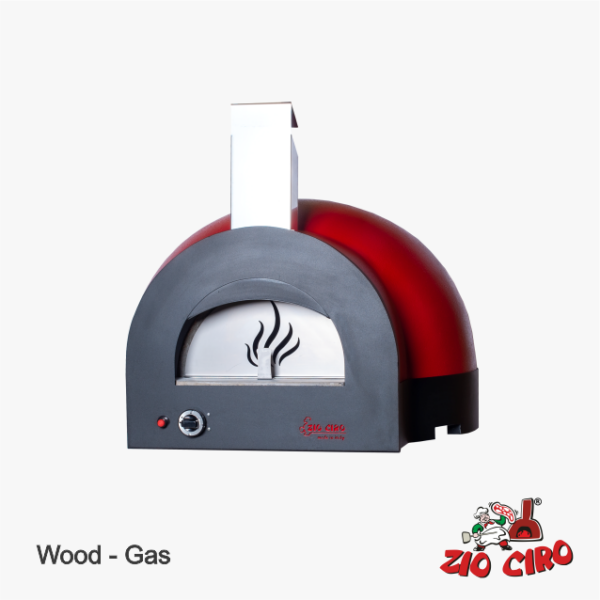 Zio Ciro Subito Cotto 60 Holz und Gas Pizzaofen aus Schamotte mit Kuppel in Rot - 2 Pizzen