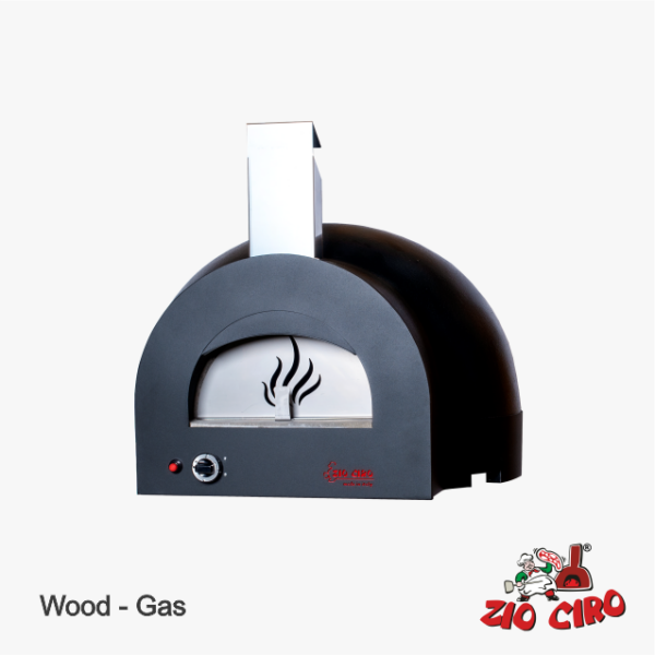 Zio Ciro Subito Cotto 60 Holz und Gas Pizzaofen aus Schamotte mit Kuppel in Schwarz - 2 Pizzen