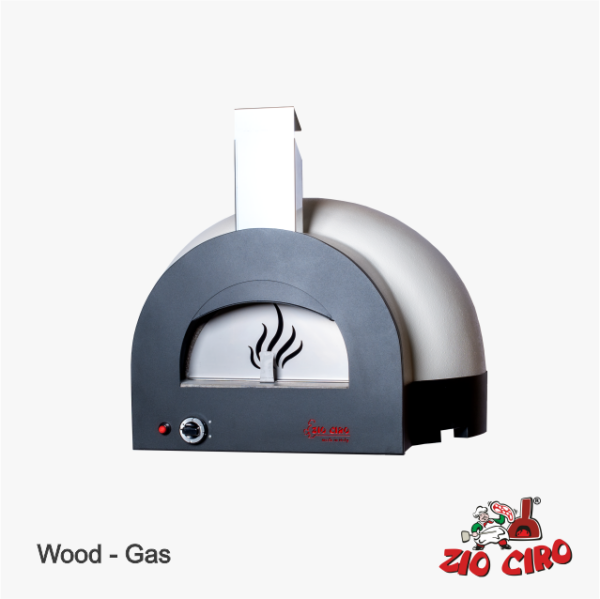 Zio Ciro Subito Cotto 60 Holz und Gas Pizzaofen aus Schamotte mit Kuppel in Weiß mit Tür - 2 Pizzen