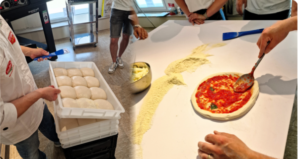 Pizza Margherita frisch gebacken im Elektro-Pizzaofen