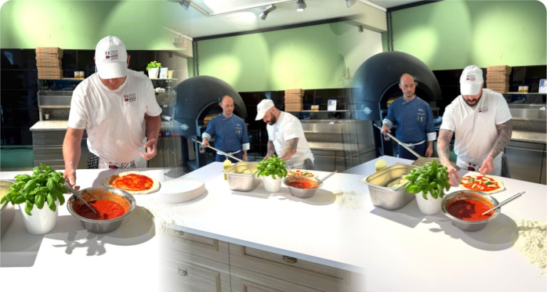 Teilnehmer bei der praktischen Pizza-Ausbildung in Veitsbronn