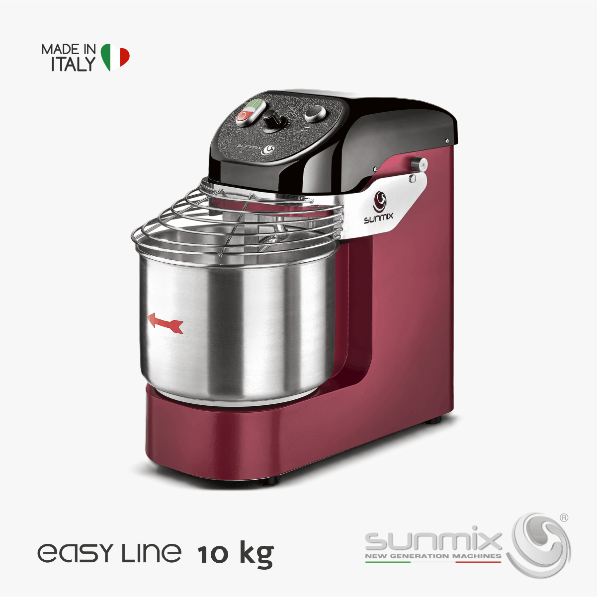 Sunmix EASY10 Spiralknetmaschine 10 kg für Pizza- Brot- und Pizzateig Rubinrot