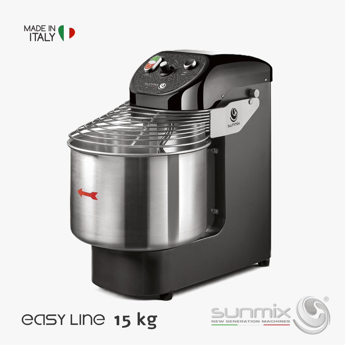 Sunmix EASY15 Spiralknetmaschine 15 kg für Pizza- Brot- und Pizzateig Tiefschwarz