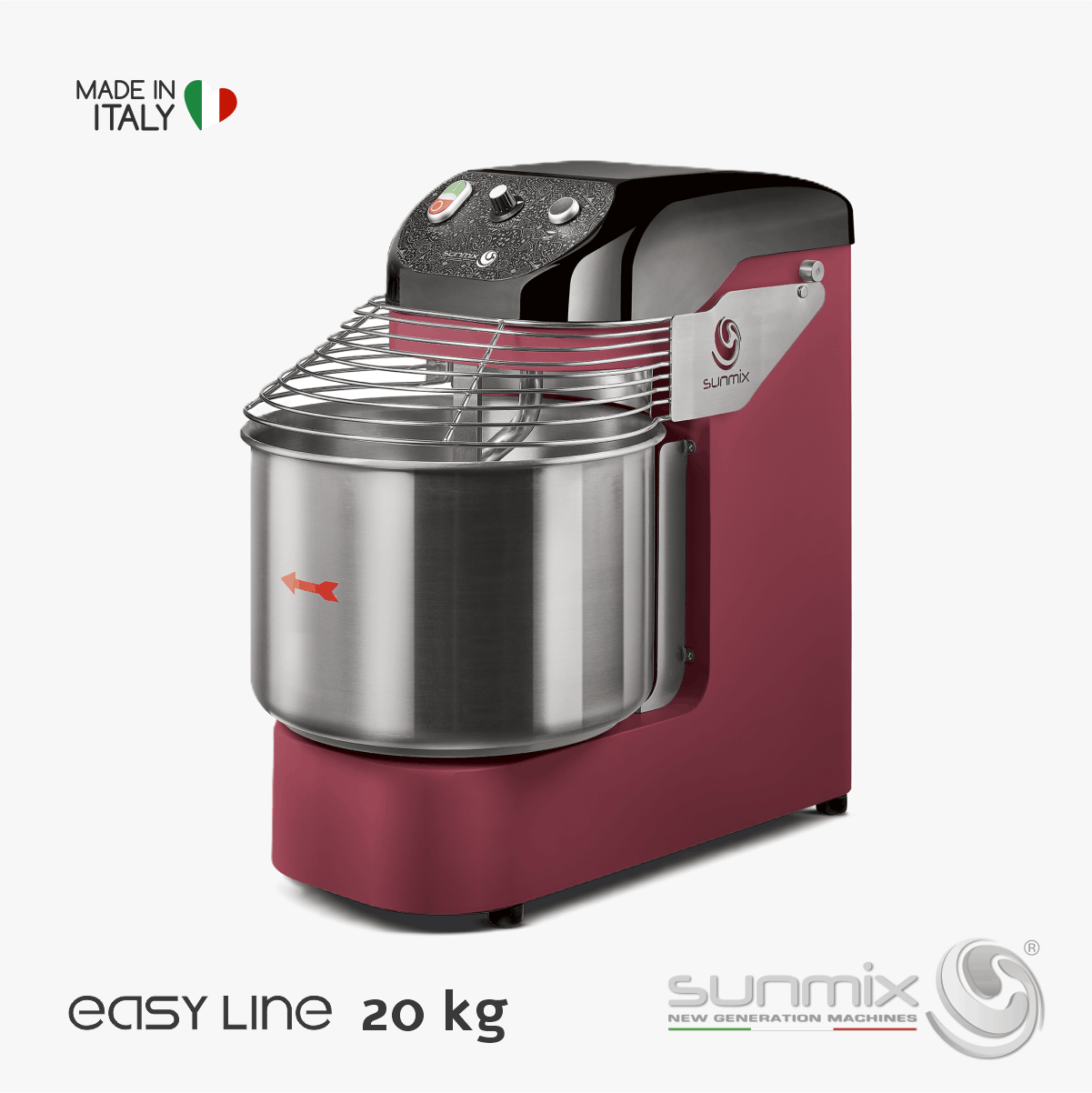 Sunmix EASY20 Spiralknetmaschine 20 kg für Pizza- Brot- und Pizzateig Rubinrot