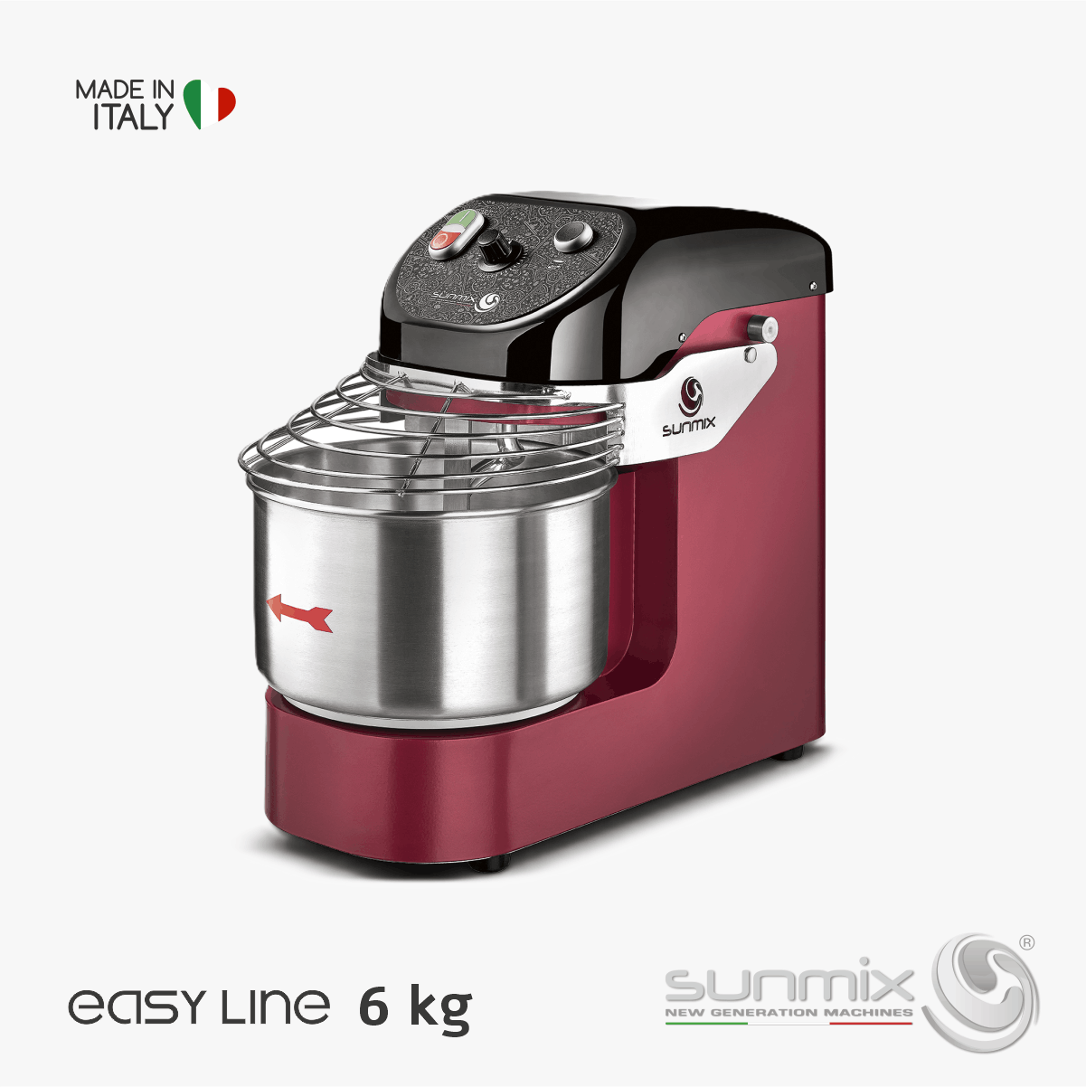 Sunmix EASY6 Spiralknetmaschine 6 kg für Pizza- Brot- und Pizzateig Rubinrot