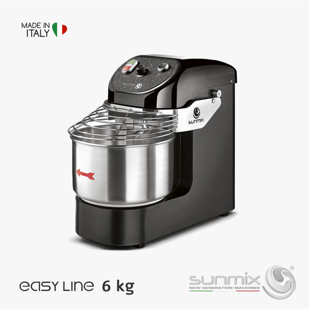 Sunmix EASY6 Spiralknetmaschine 6 kg für Pizza- Brot- und Pizzateig Tiefschwarz