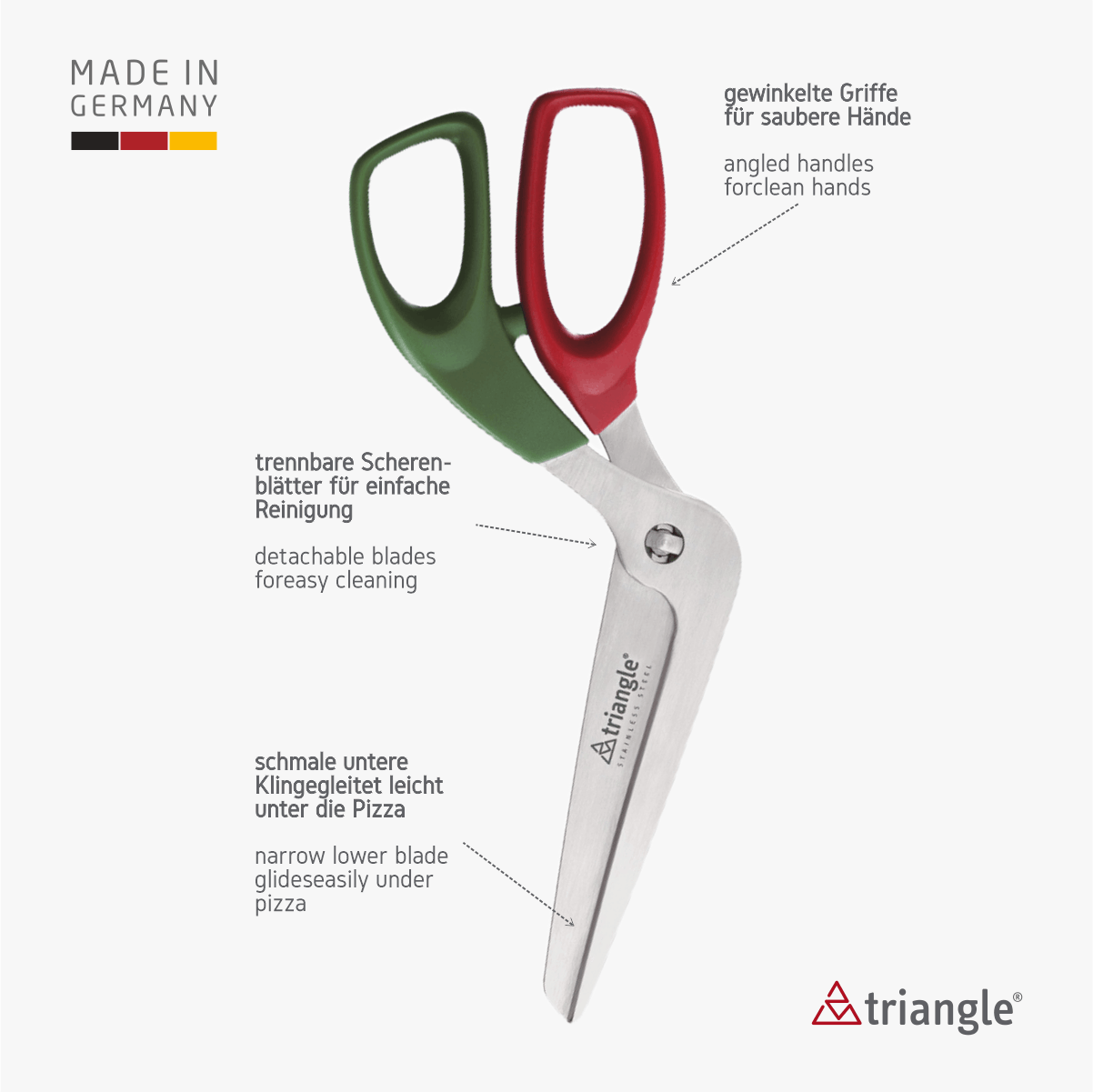 Triangle Pizzaschere Rot-Grün aus Edelstahl Made in German 50 491 11 02