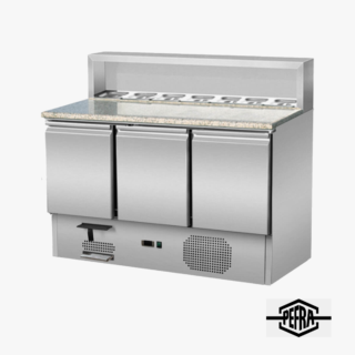 PEFRA Pizzasaladette mit 3 Türen, Granitplatte und gekühltem Aufsatz für 8 × GN 1/6