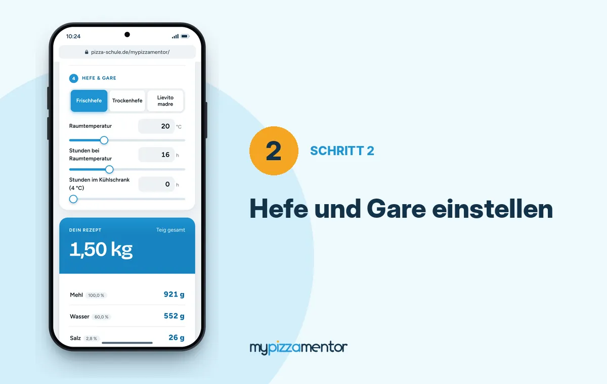 MyPizzaMentor Schritt 2: Hefeart, Raumtemperatur und Gare einstellen