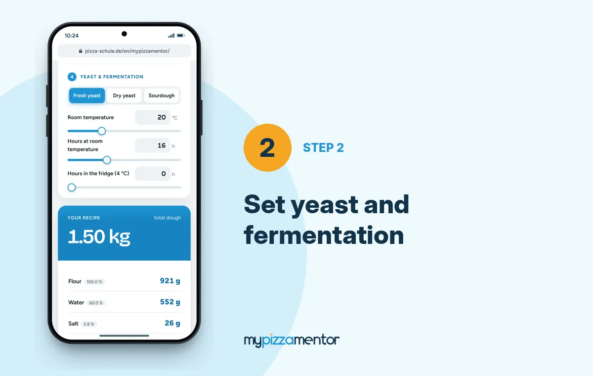 MyPizzaMentor step 2: yeast type, room temperature and fermentation hours
