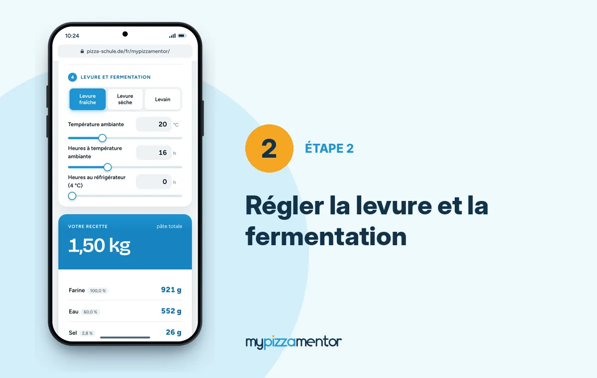 MyPizzaMentor étape 2 : type de levure, température ambiante et heures de fermentation