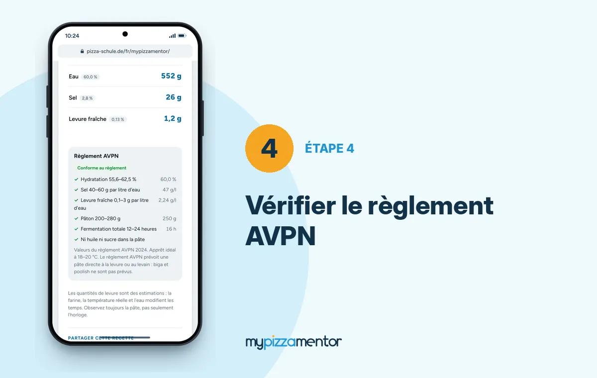 MyPizzaMentor étape 4 : vérification de la recette selon le règlement AVPN