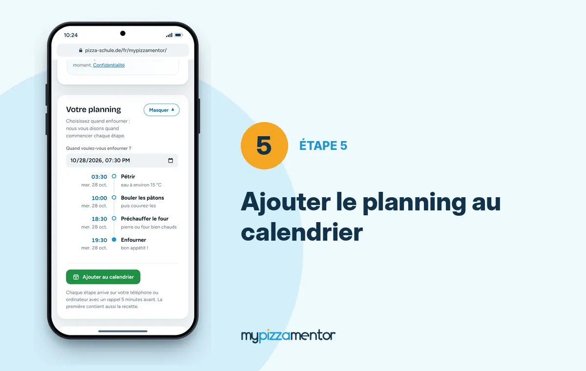 MyPizzaMentor étape 5 : planning avec les horaires et bouton calendrier