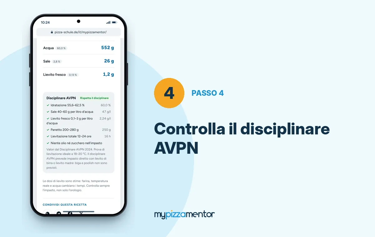 MyPizzaMentor passo 4: controllo della ricetta secondo il disciplinare AVPN