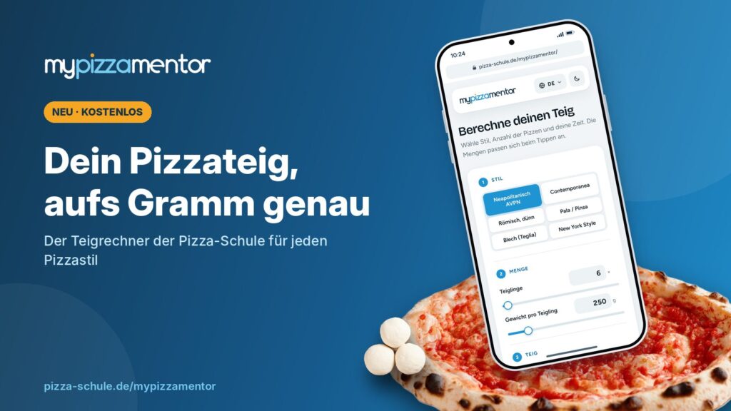 MyPizzaMentor Pizzateig-Rechner der Pizza-Schule auf dem Smartphone mit neapolitanischer Pizza
